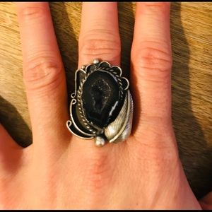 Vintage Silver and Black Stone Statement Ring